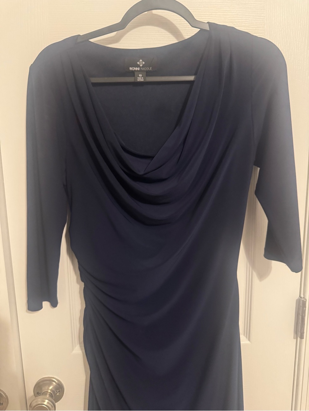 Ronni Nicole Navy Cowl Neck Jersey Dress